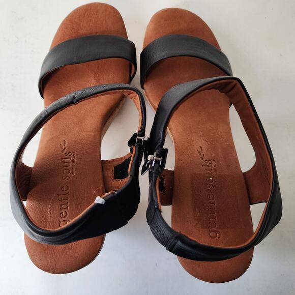 Gentle Souls Spano Cork Heel Sandal Size 10M Black Leather Open Toe Strappy - Picture 5 of 7